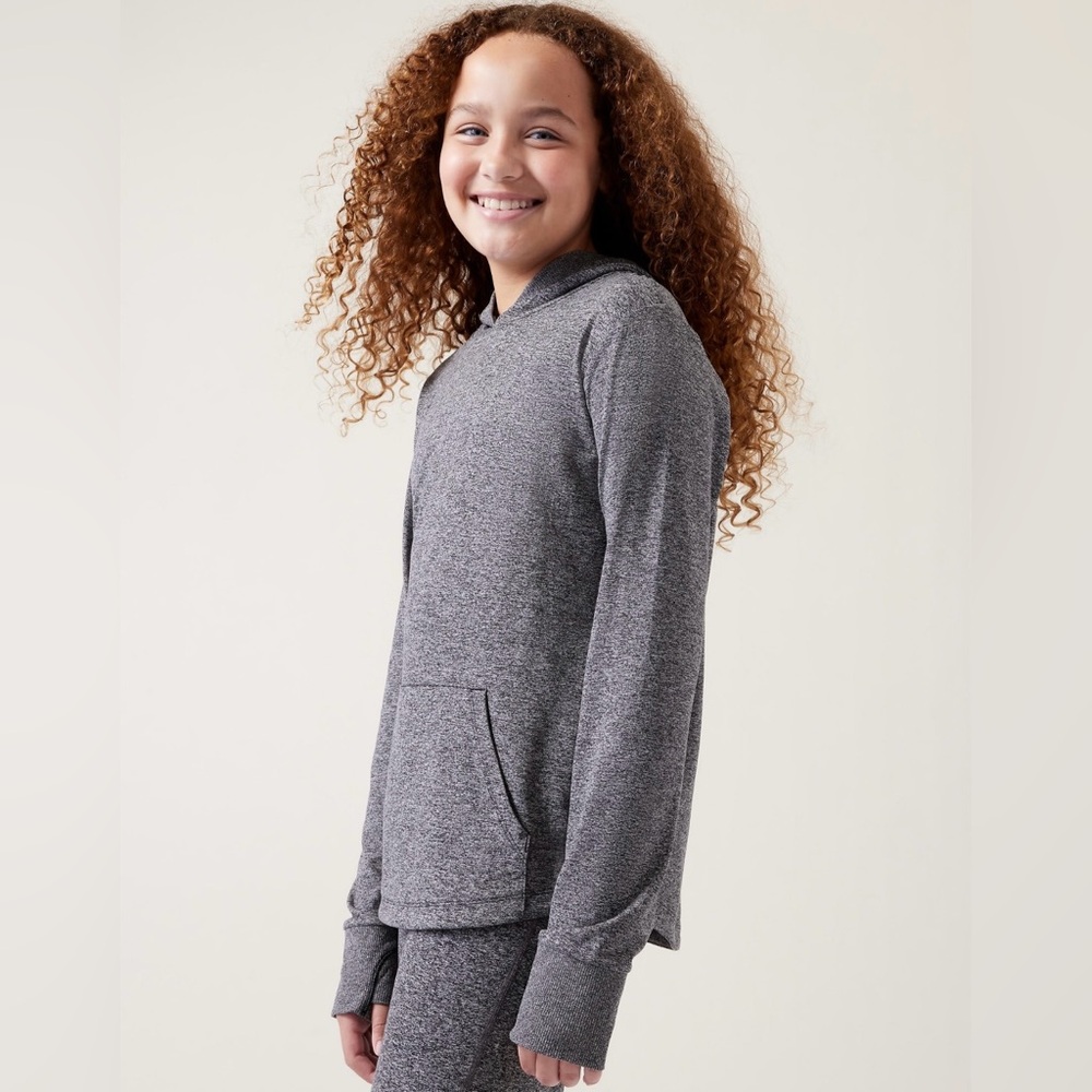 Athleta Girl Up Tempo Hooded Top - marled grey - M/8-10